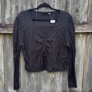 Versona Black Ribbed‎ Tie Front Top XXL